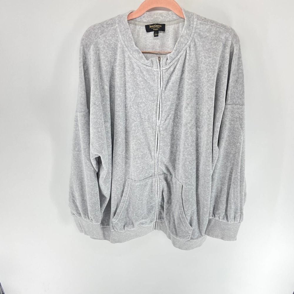 Juicy Couture Black Label Full Zip Gray Velour Track Jacket Sweatshirt Womens L